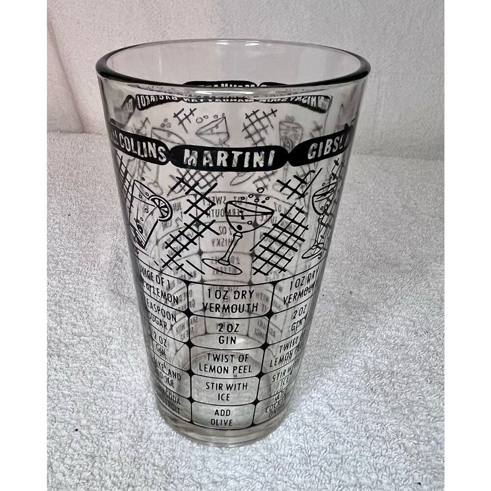 Vintage Bartender's Shaker Pint Bar Glass Cocktail and Mixed Drink Recipes